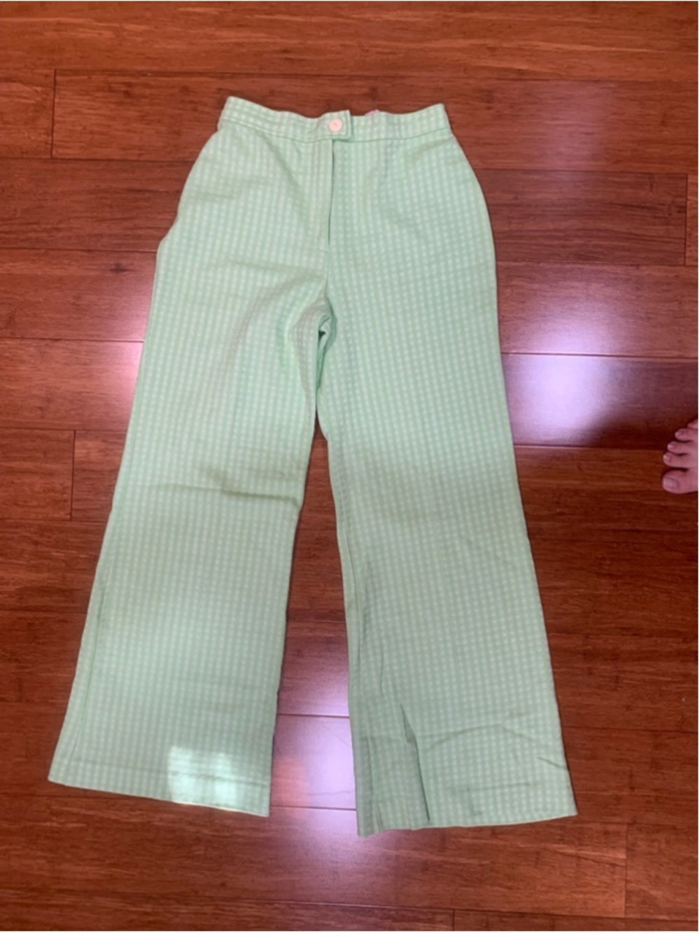 Vntg 70’s Women's The Red Eye Green & White Gingham Wide Leg Pants Juniors 11